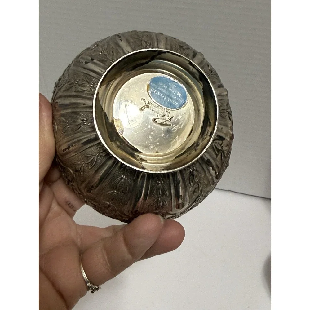 VTG Raimond Silverplate Ornate Footed Bowl Vintage‎ Tarnished Patina Pierced Rim